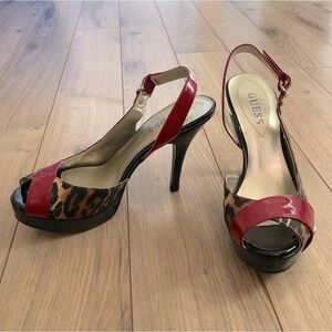 Women’s Guess Giana Red and Leopard High heel shoes size 7